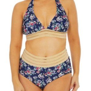 NWT Nicole Miller Floral Printed Halter Bikini Top